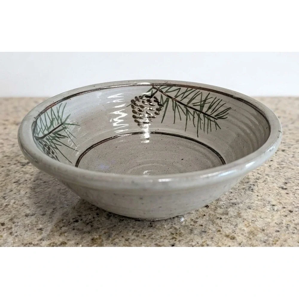 Handmade Pottery Bowl, Pine Tree Design, 8
